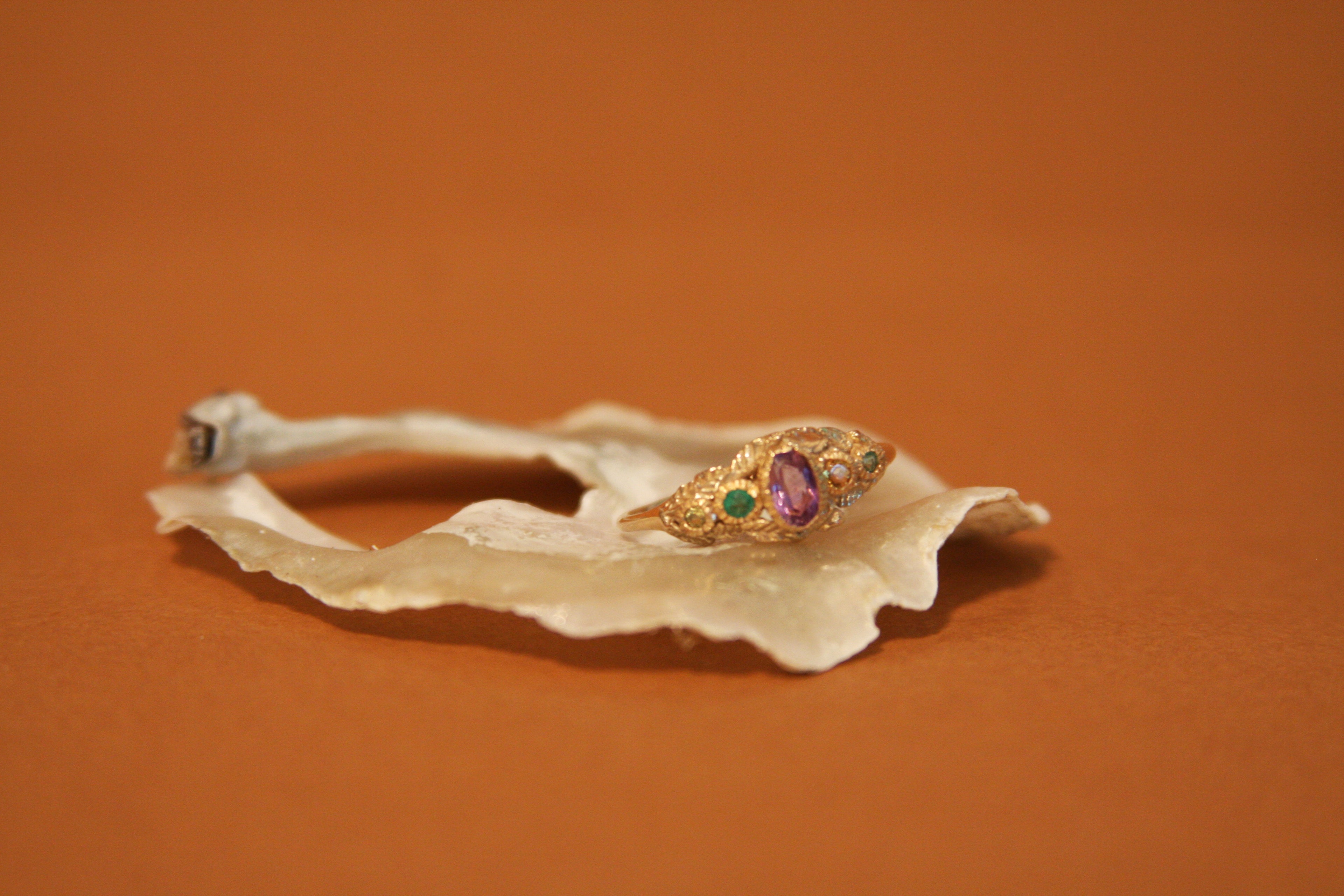 10k Gold Peridot, Emerald, Amethyst, Citrin Ring - Size 6