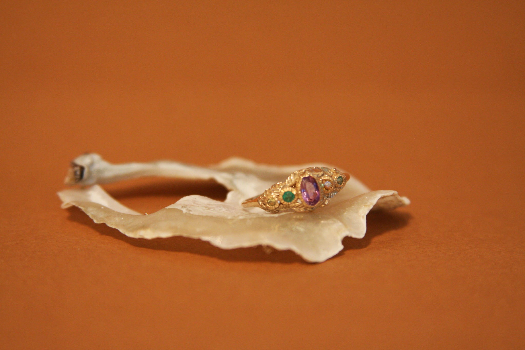 10k Gold Peridot, Emerald, Amethyst, Citrin Ring - Size 6
