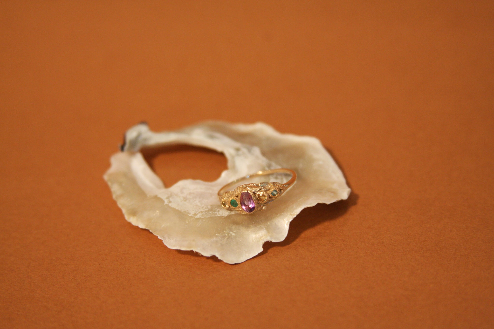 10k Gold Peridot, Emerald, Amethyst, Citrin Ring - Size 6
