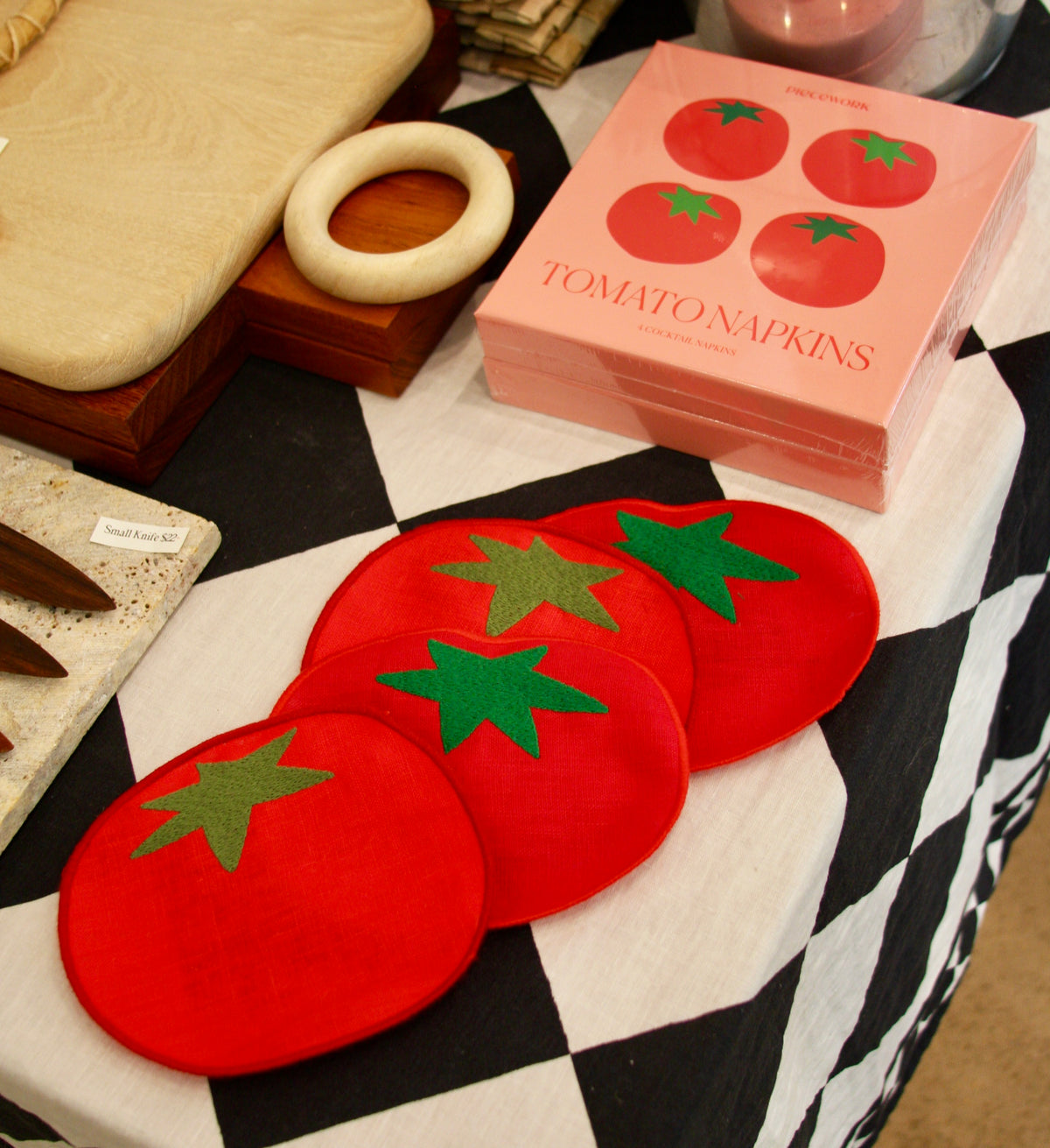 Tomato Linen Cocktail Napkins - Set of 4