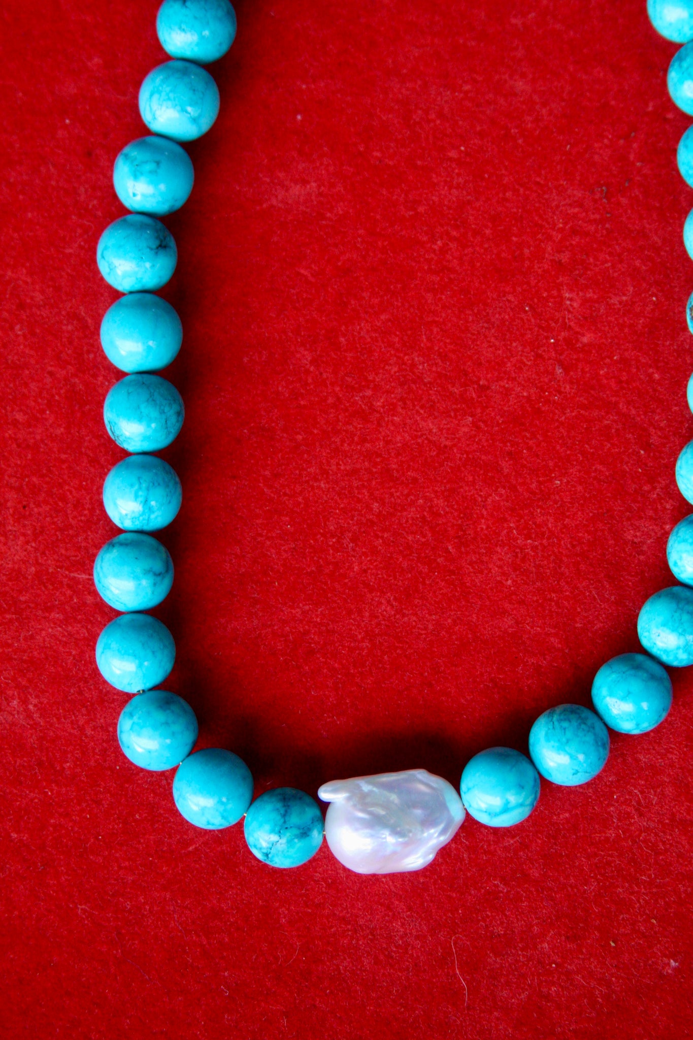 16" Felix Necklace - Turquoise + Baroque Pearl