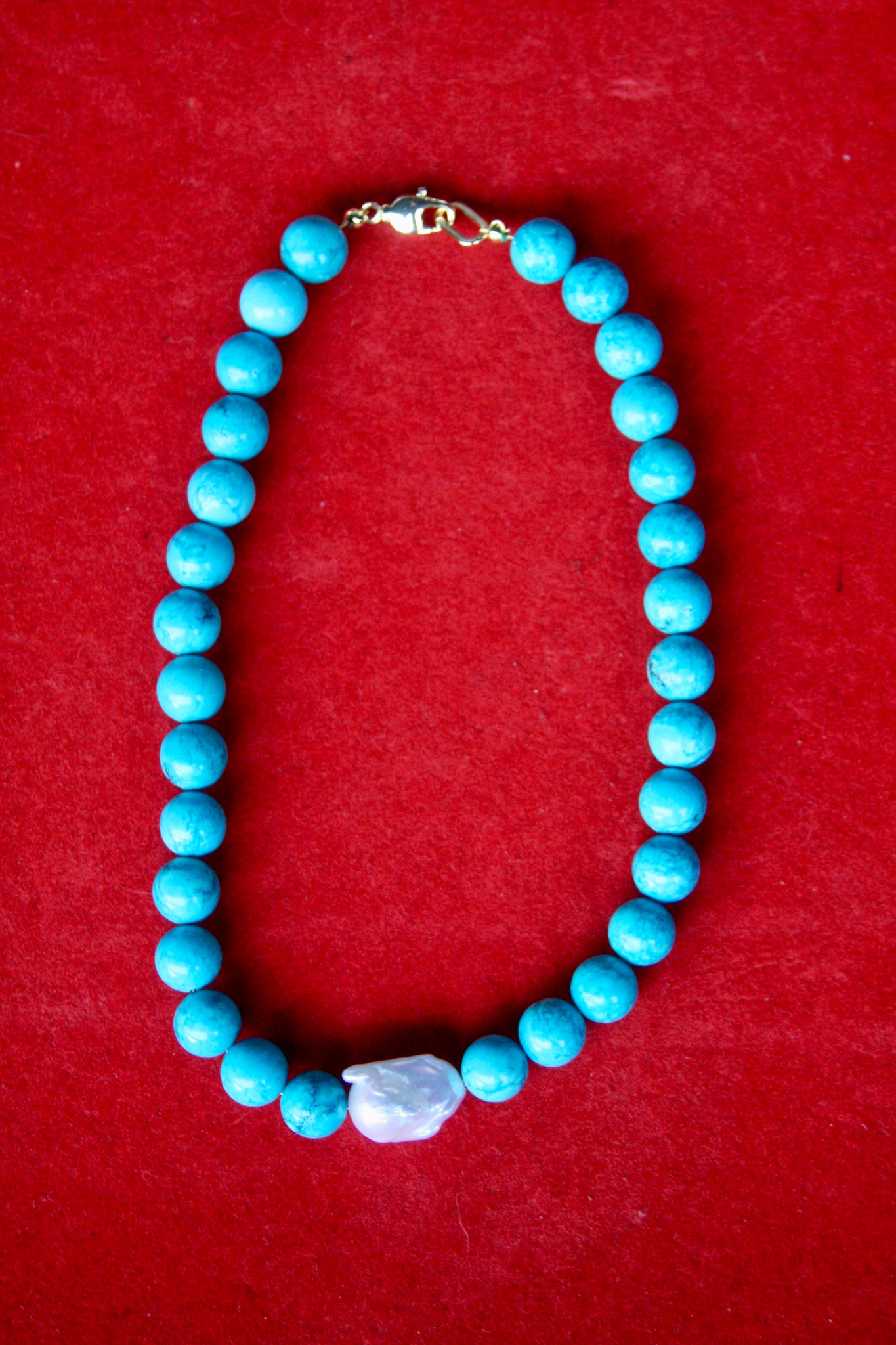 16" Felix Necklace - Turquoise + Baroque Pearl