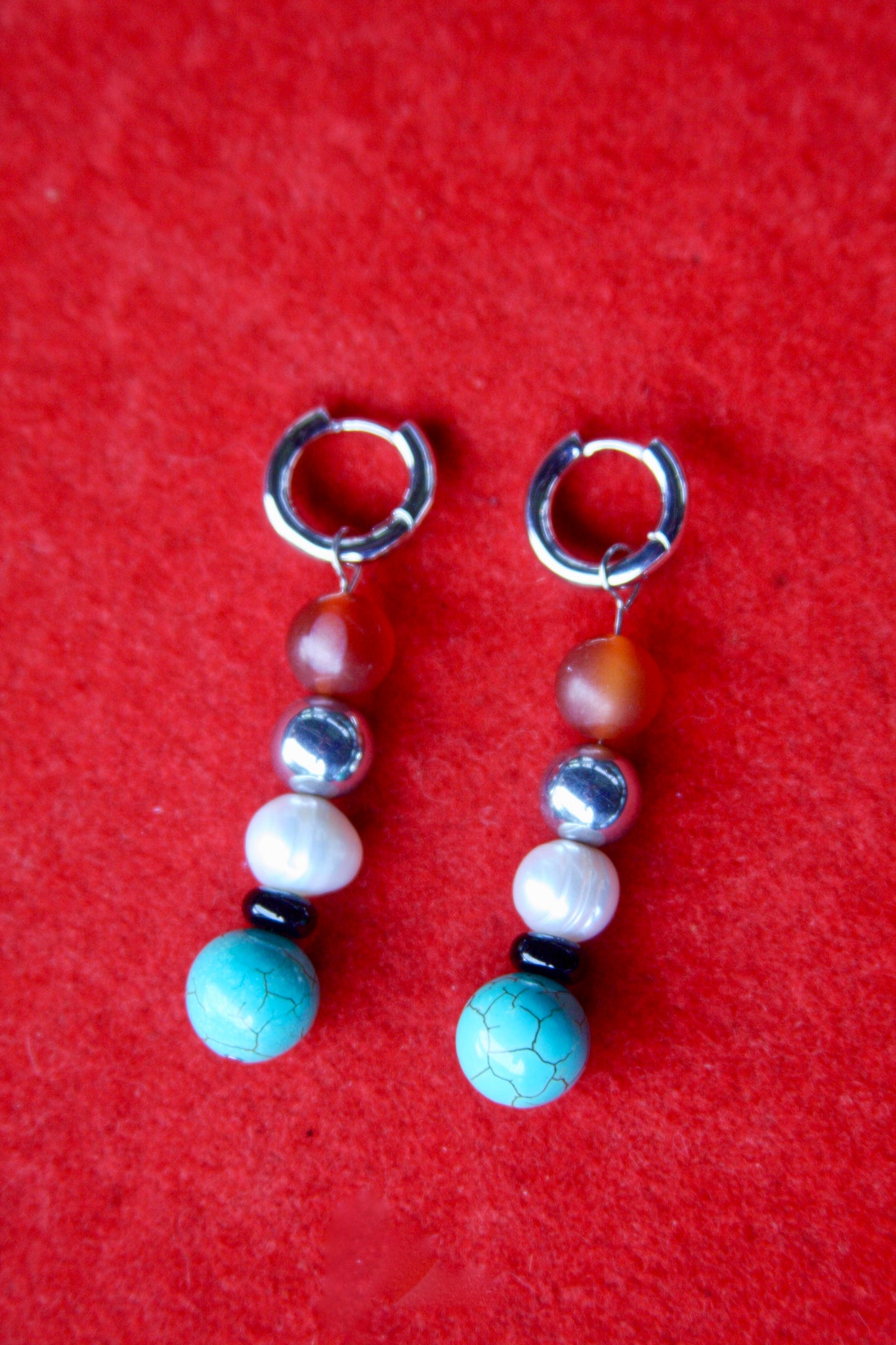Prism Earrings - Matte Carnelian, Hematite, Pearl, Glass, Turquoise