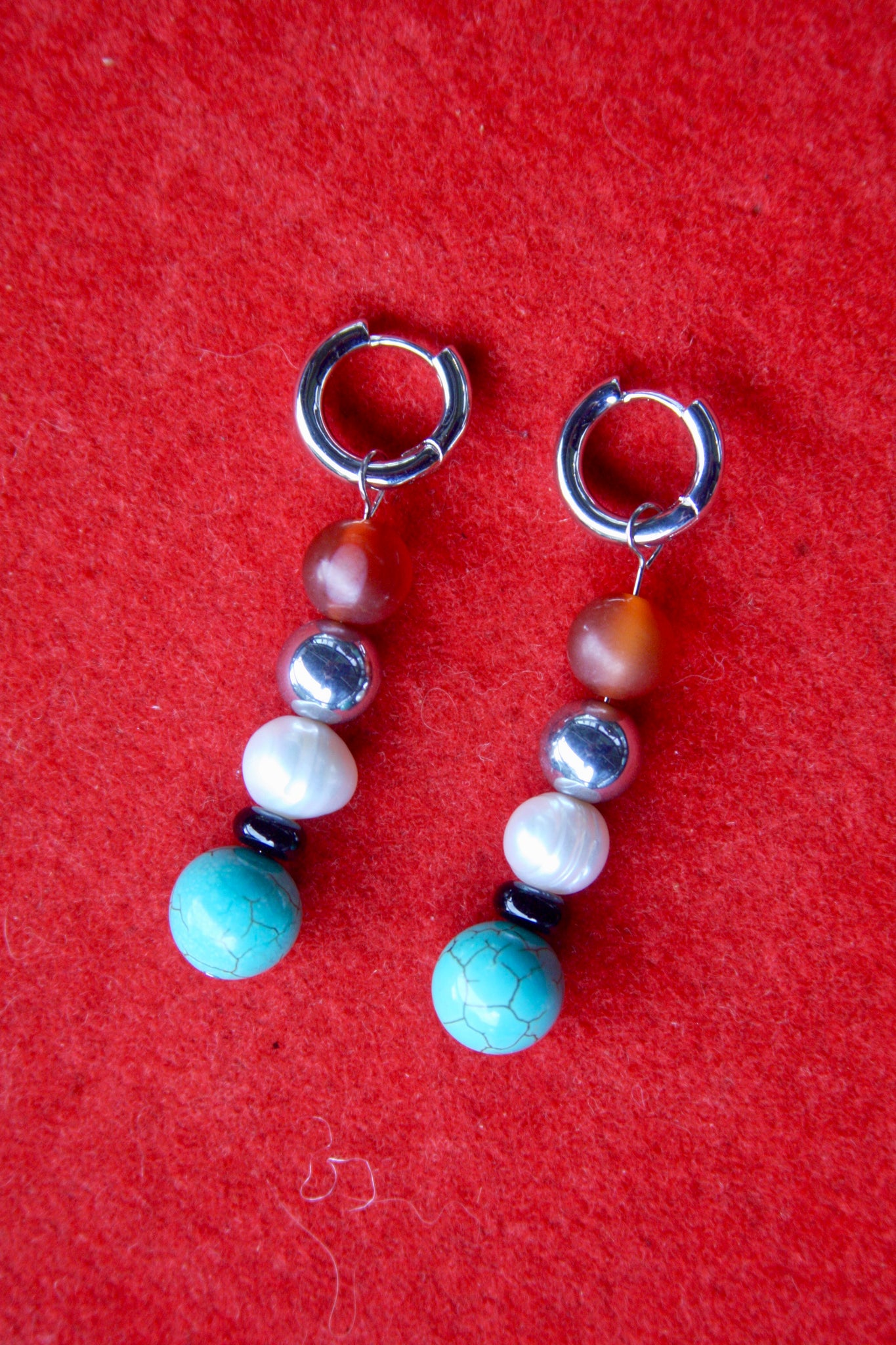 Prism Earrings - Matte Carnelian, Hematite, Pearl, Glass, Turquoise