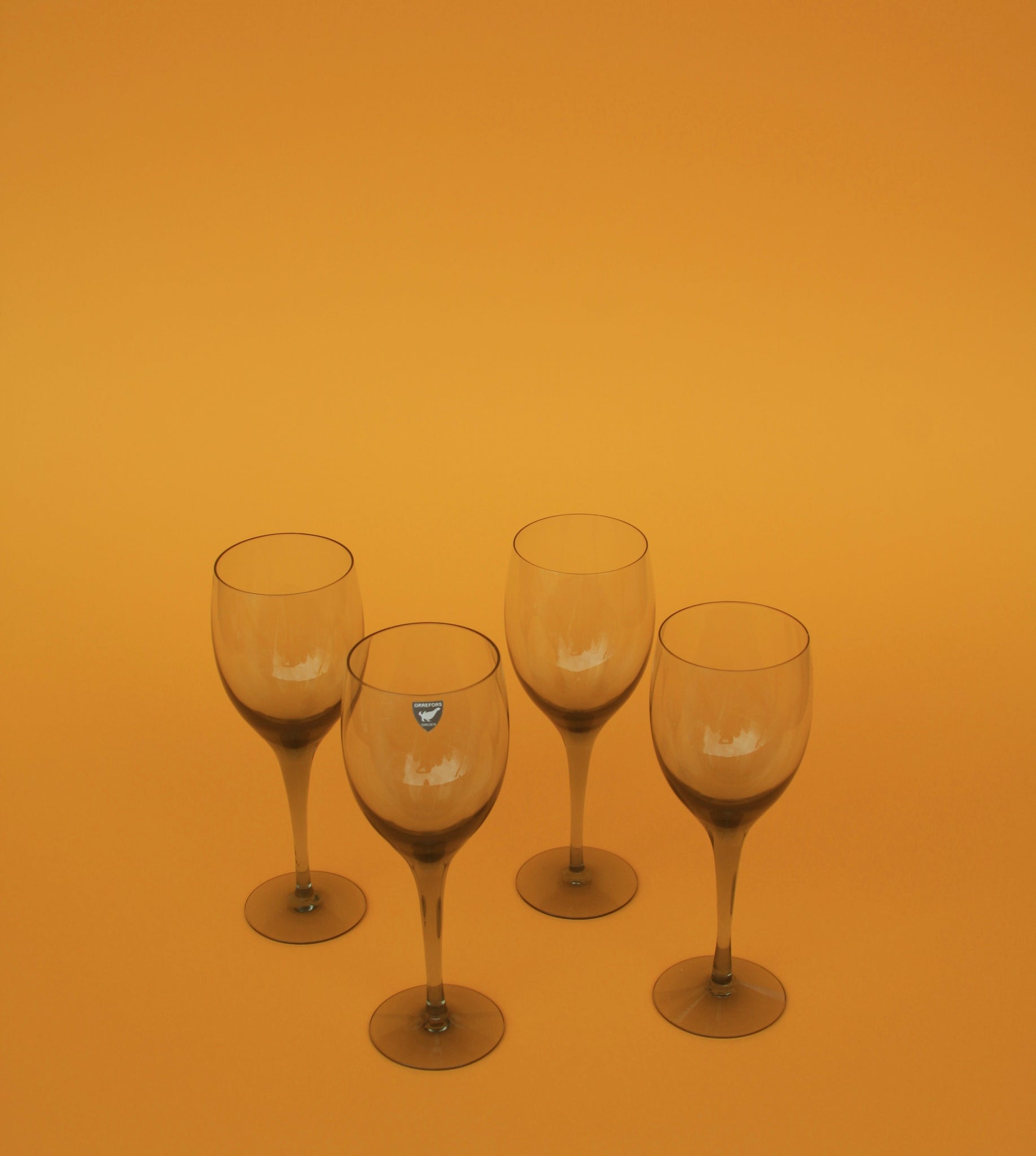 Set of 4 Vintage MCM Grey Smoked Crystal Wine Glasses