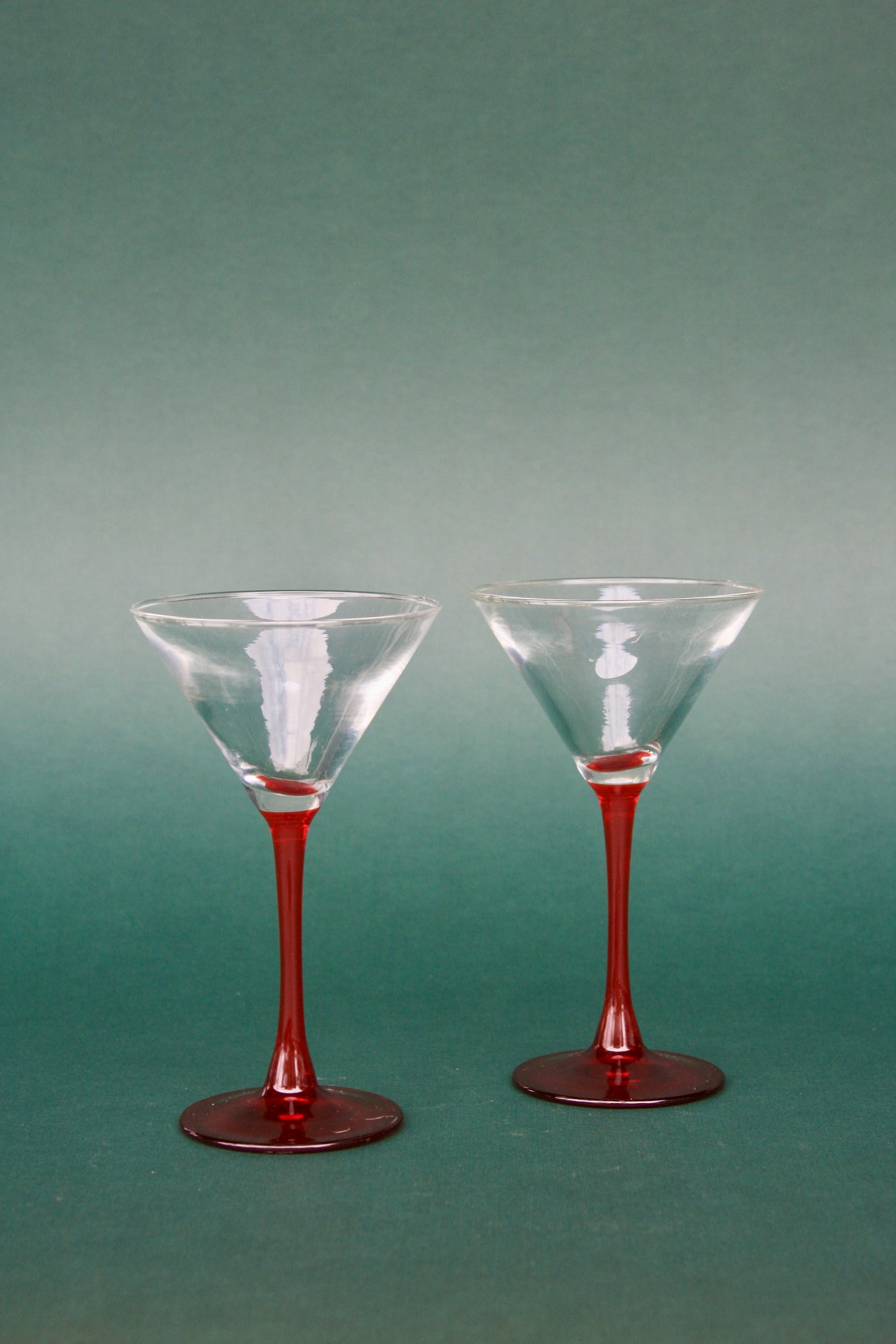 Pair of Vintage Red Stem Martini Glasses