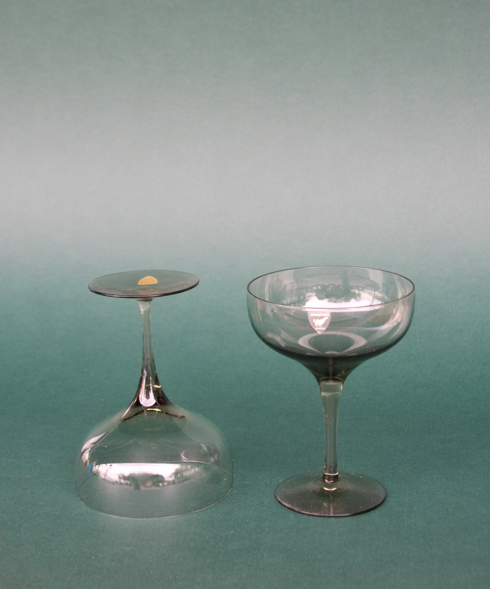 Pair of Vintage Smoked Crystal Coupes by Orrefors