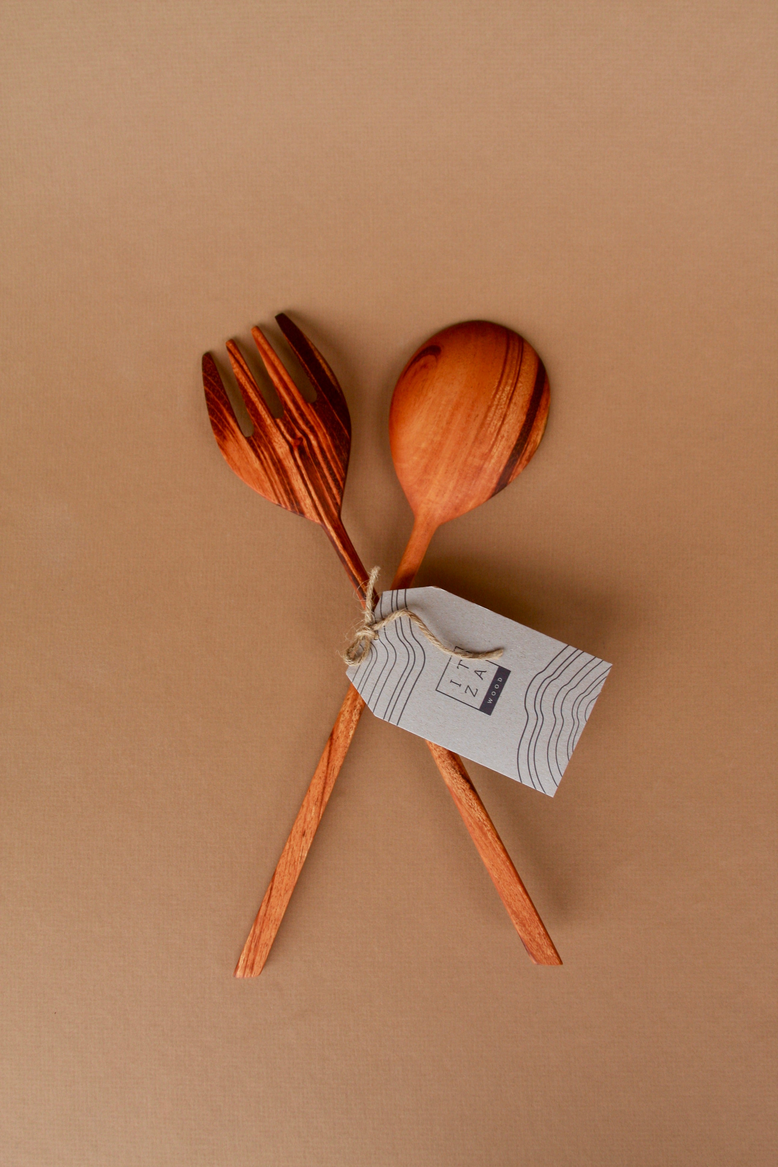 Hand Carved Wood Salad Servers
