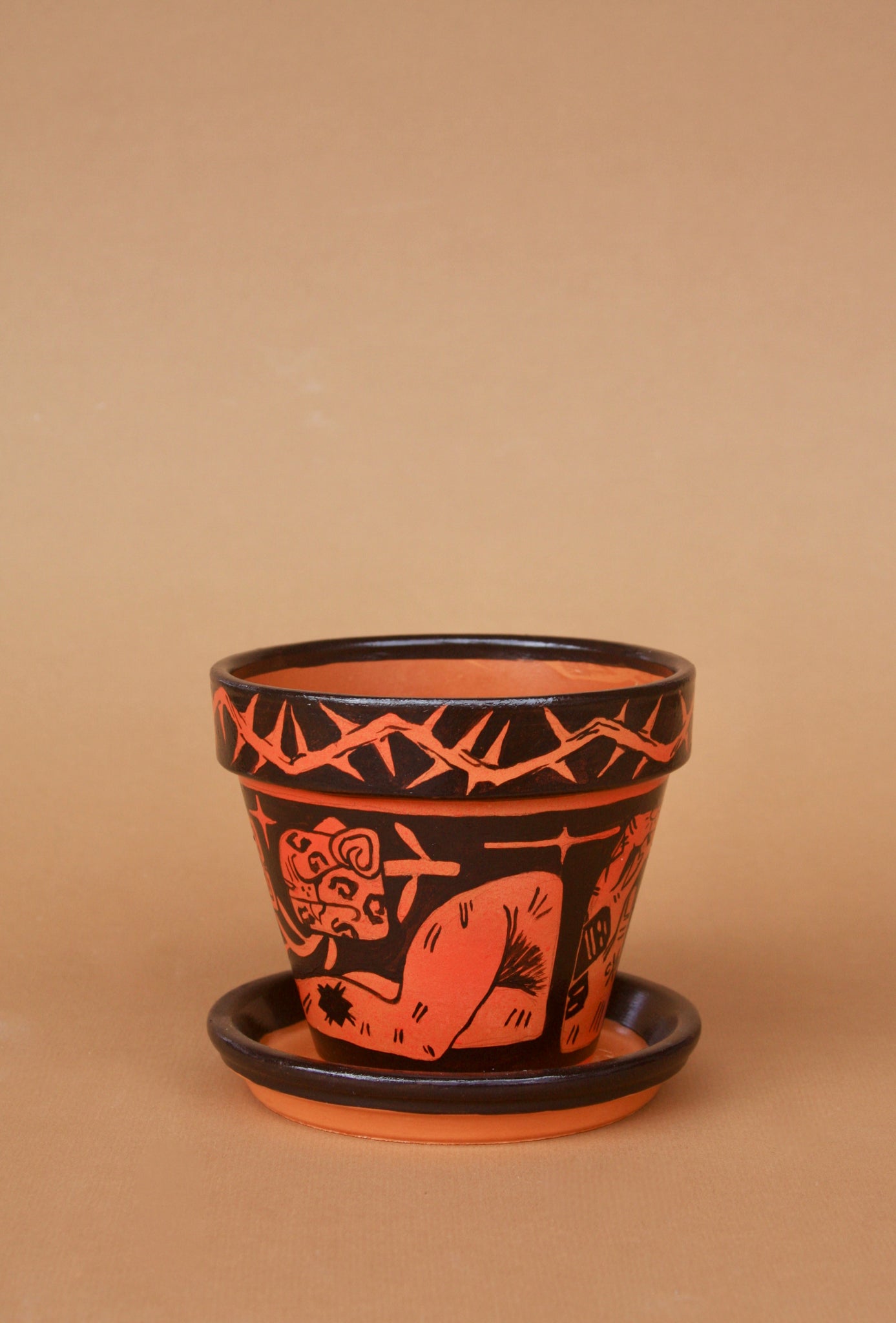 Hand Painted Terracotta Planter - Maya Symbolism
