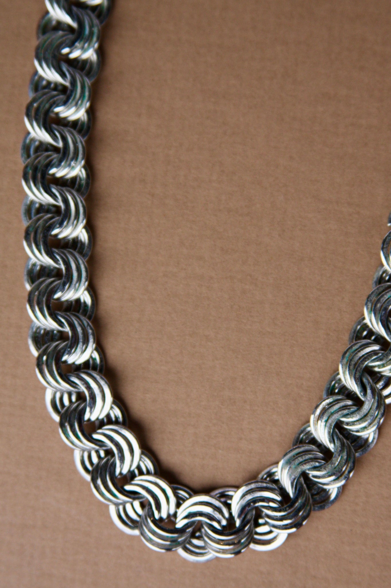 Silver Tripled Linked Collar Necklace by Monet