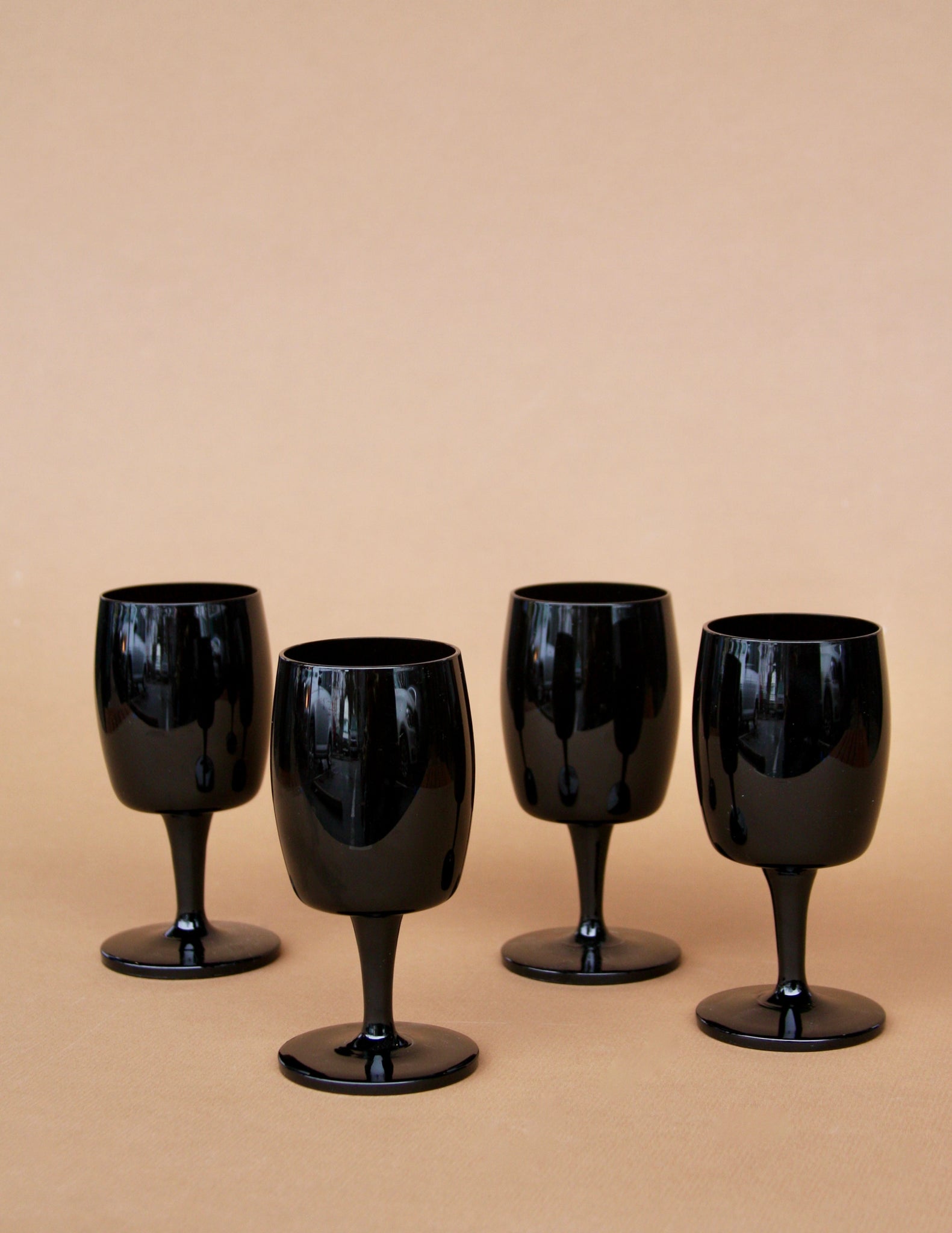 Set of Four MCM Black Crystal Gorham Wine Glasses