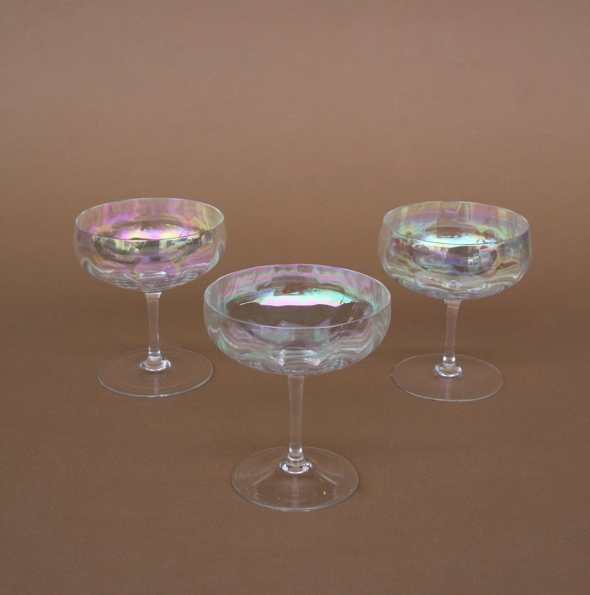 Set of Three Iridescent Coupe Glasses