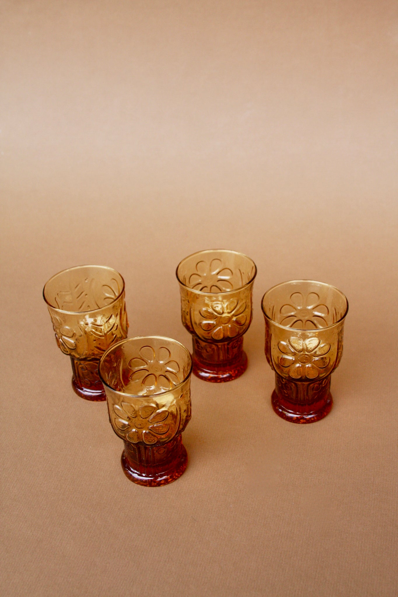 Set of Four Libbey Amber Flower Glasses
