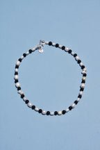 Freshwater Pearl & Onyx 17" Beaded Necklace Sterling Silver Toggle