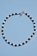 Freshwater Pearl & Onyx 17" Beaded Necklace Sterling Silver Toggle