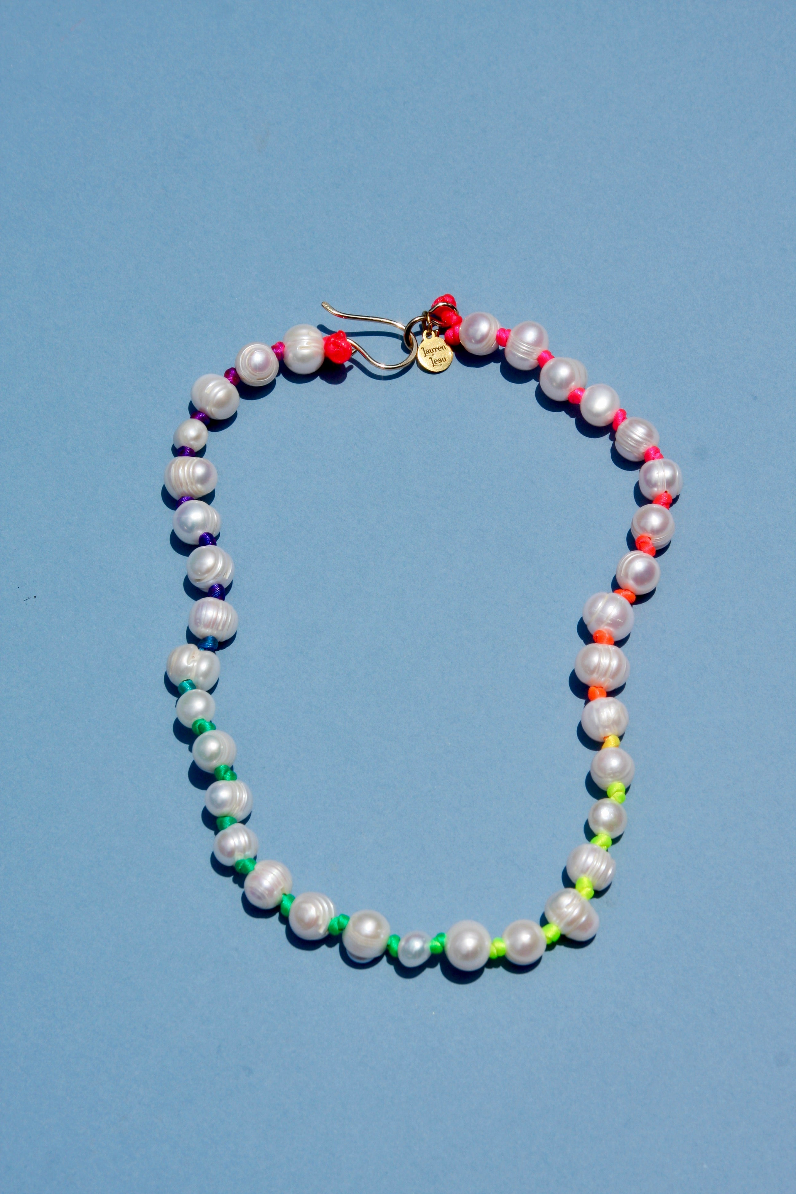 Freshwater Pearl & Rainbow Knotted 17" Necklace Gold Filled Clasp