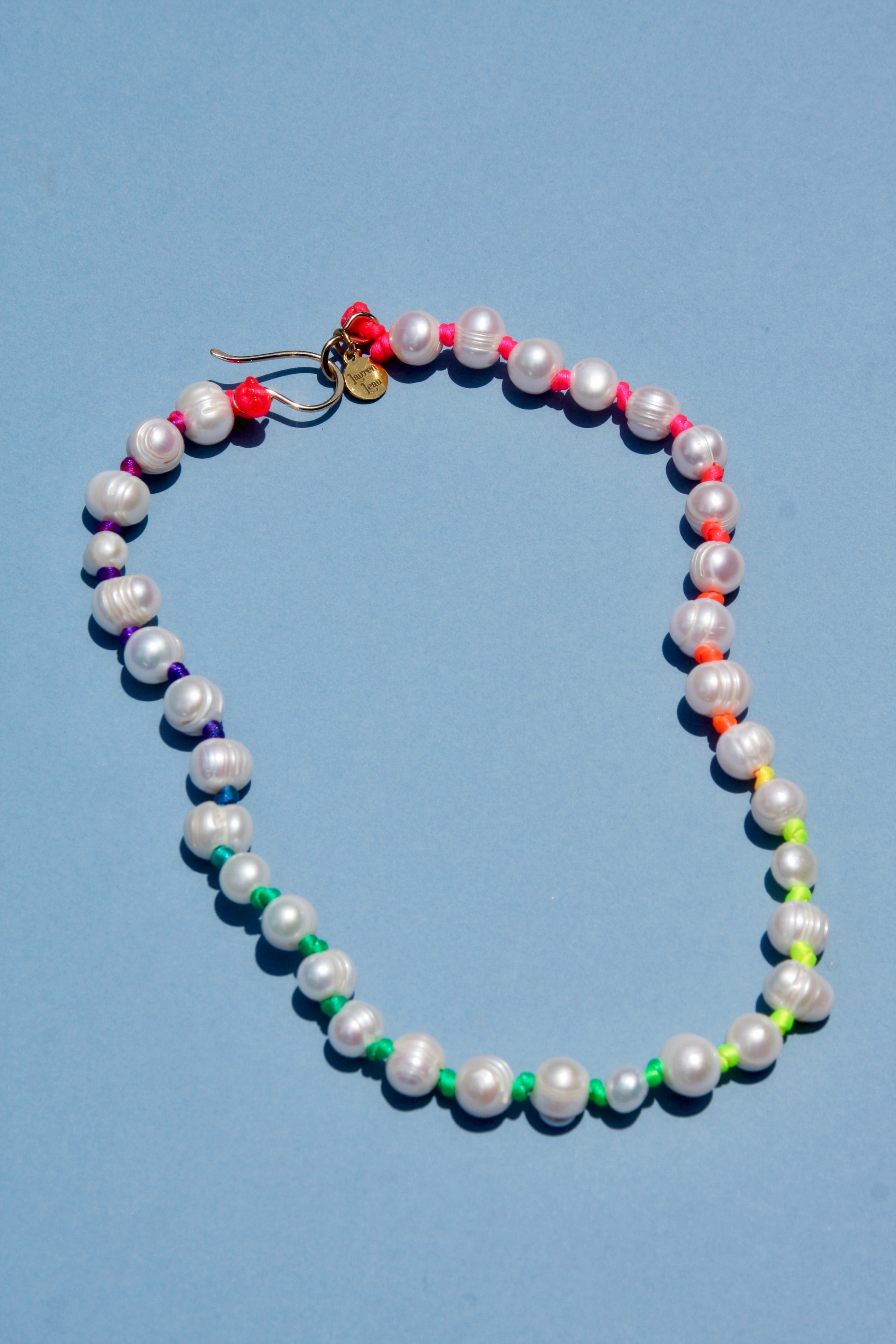 Freshwater Pearl & Rainbow Knotted 17" Necklace Gold Filled Clasp