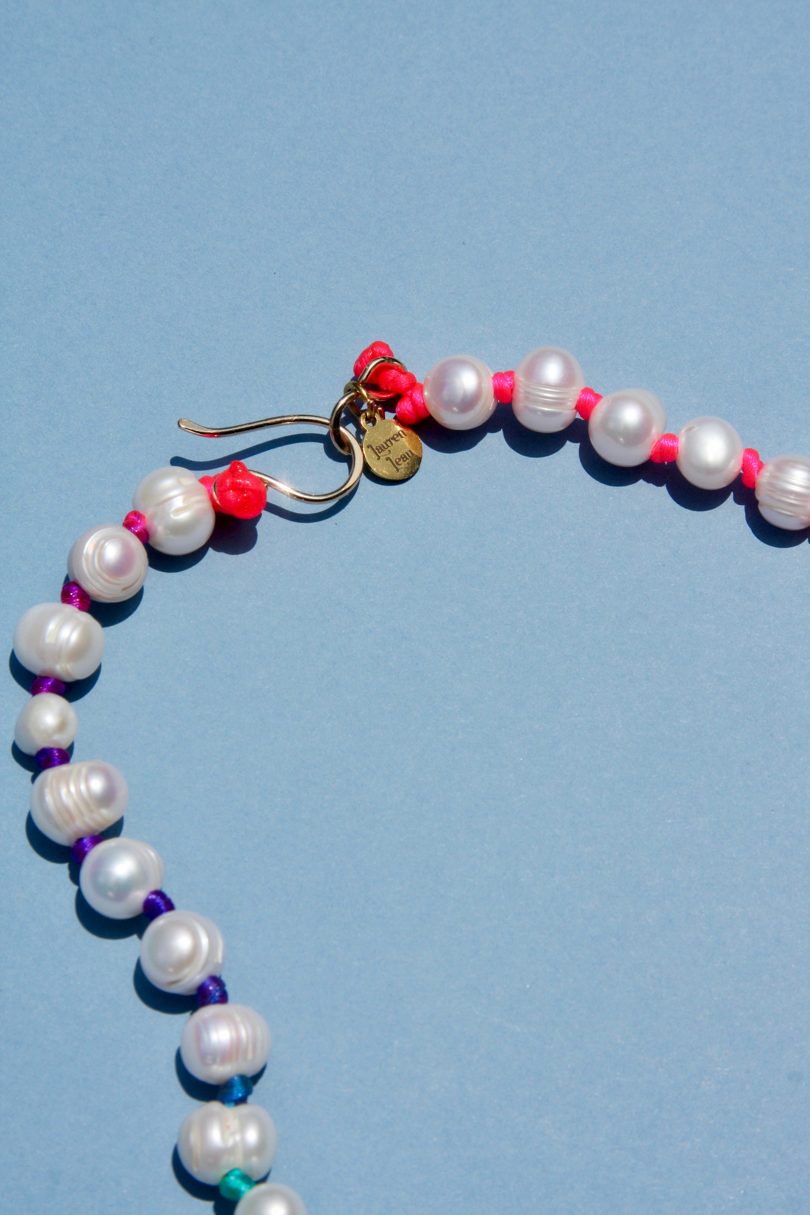 Freshwater Pearl & Rainbow Knotted 17" Necklace Gold Filled Clasp
