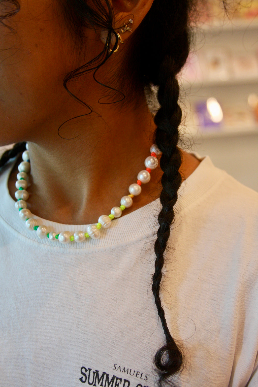 Freshwater Pearl & Rainbow Knotted 17" Necklace Gold Filled Clasp