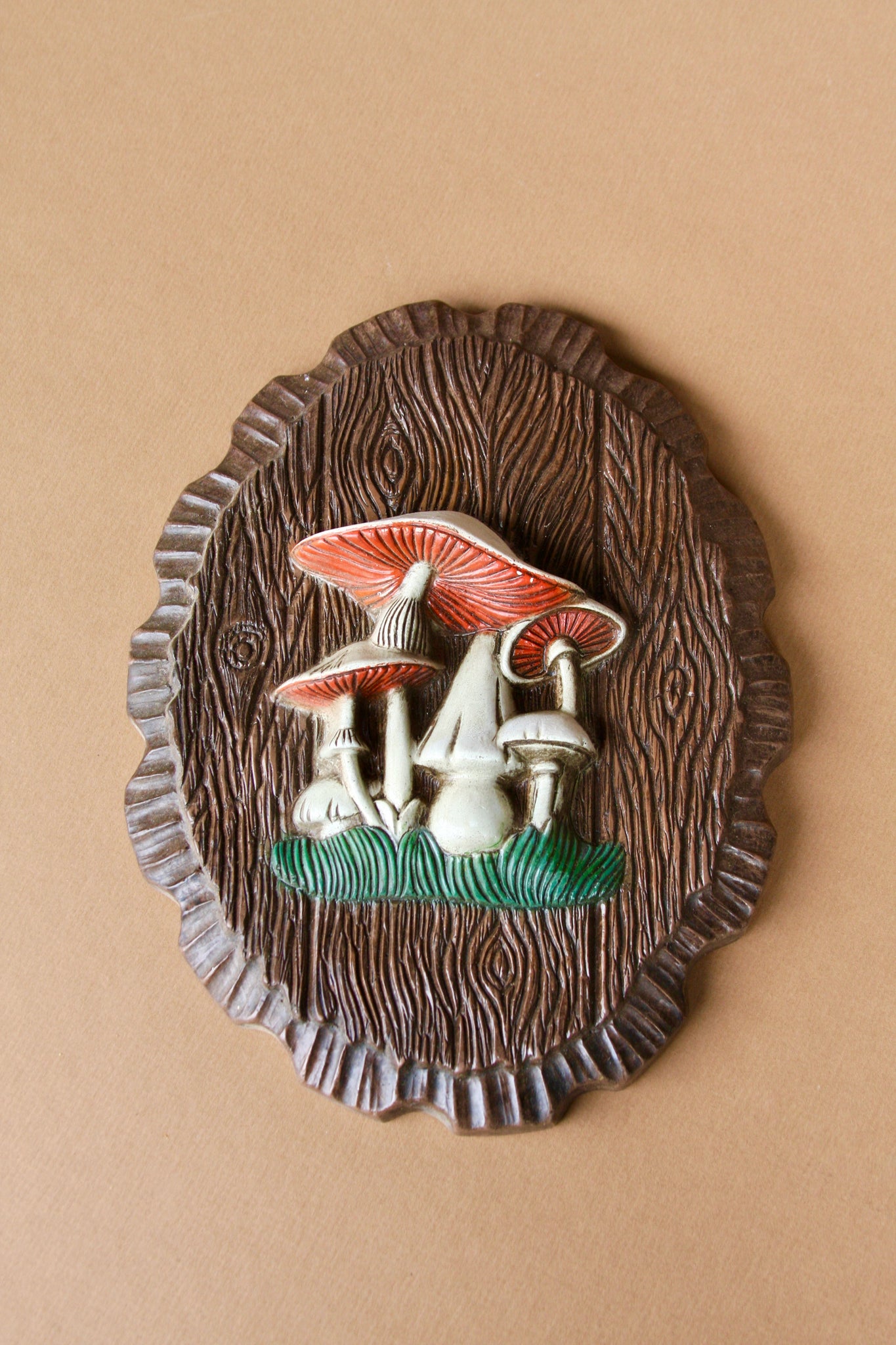 1970's Mushroom Faux Wood Art