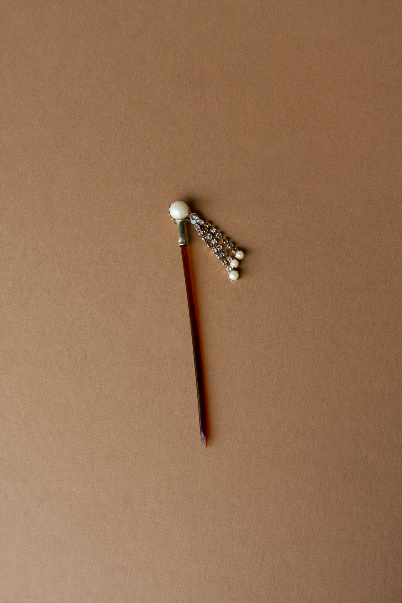 Vintage Hair Fork With Faux Pearls & Crystals
