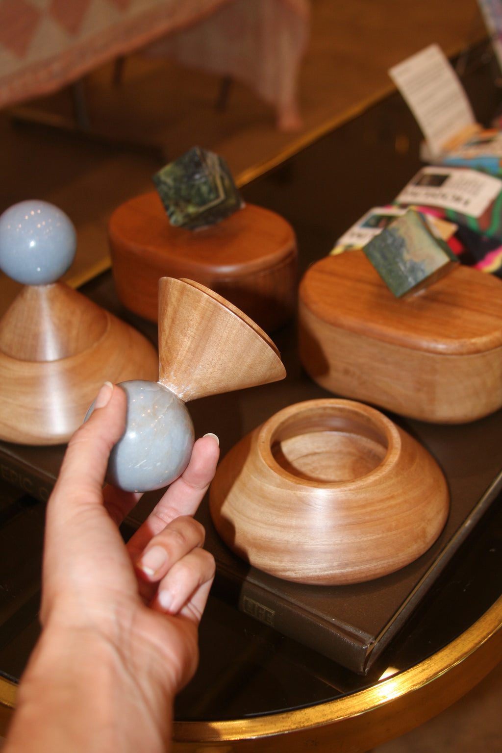 Blue Angelite Stone & Hand Carved Wood Box