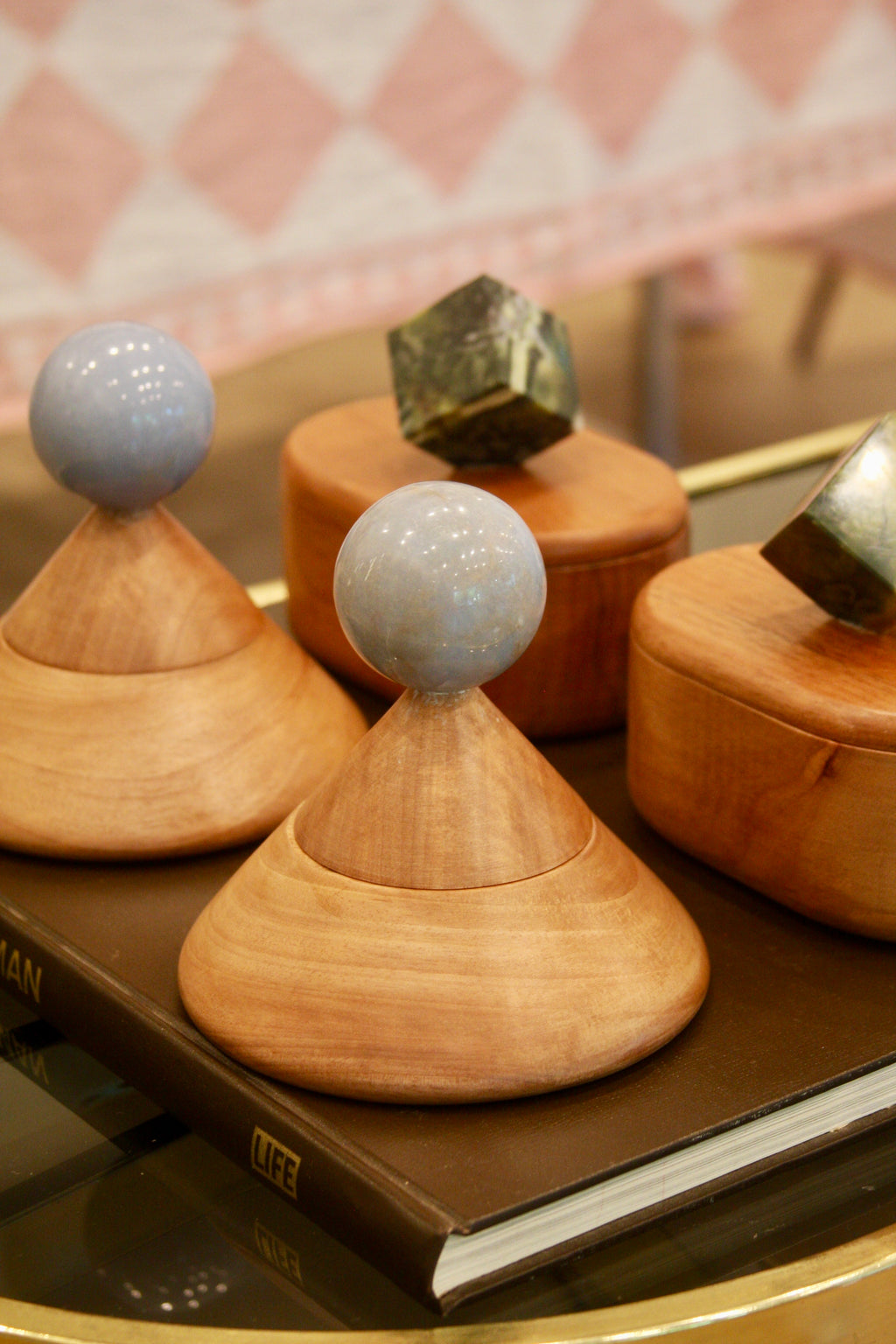 Blue Angelite Stone & Hand Carved Wood Box