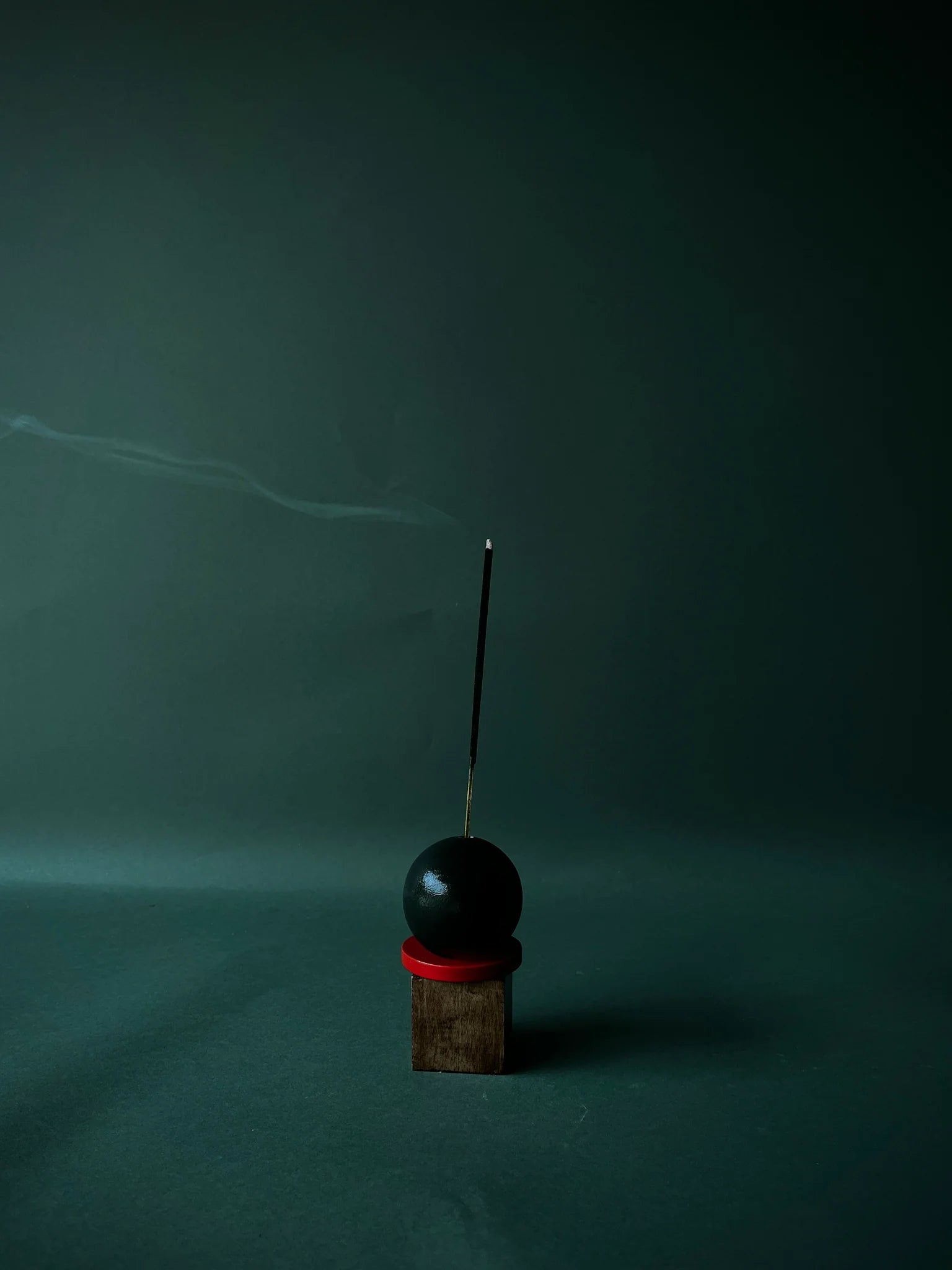 Hand Panted Wooden Incense Holder - Dark Green + Red
