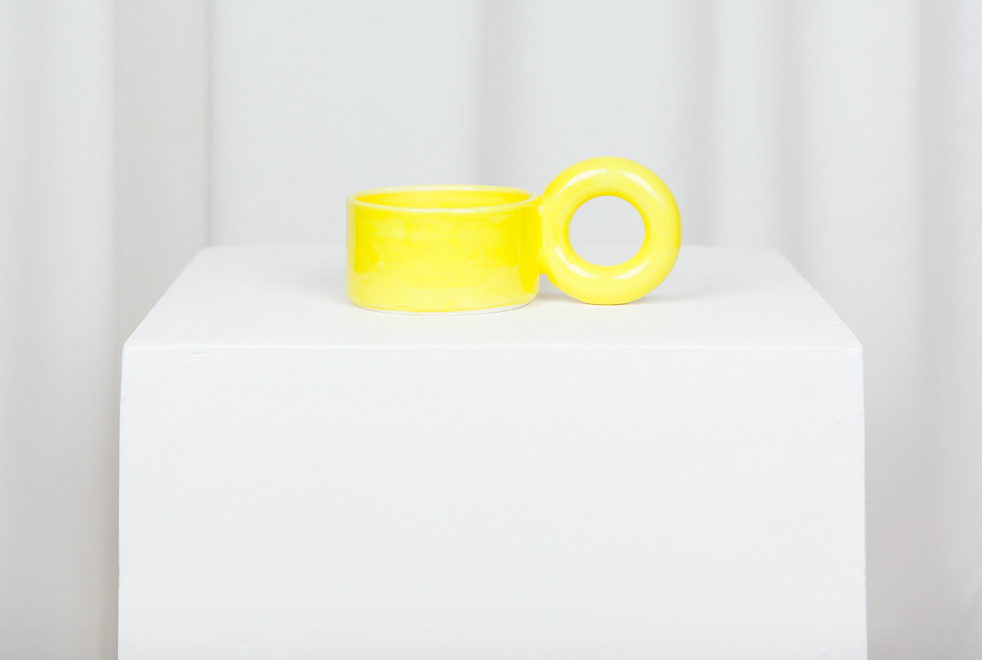 Yellow Handmade Big Loop Ceramic Mug