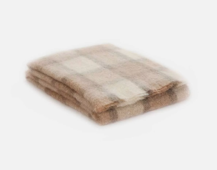 Cushendale Mohair Throw Blanket - Fawn Plaid