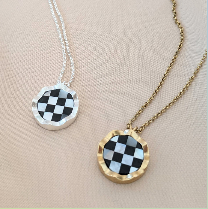 Squiggly Checkerboard Inlay Necklace