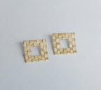 Square Checkerboard Earrings in Bronze