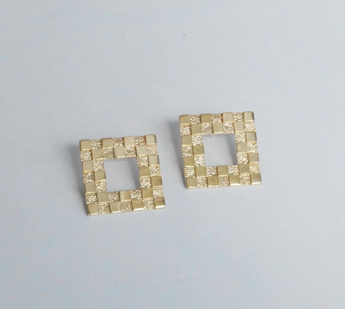 Square Checkerboard Earrings in Bronze