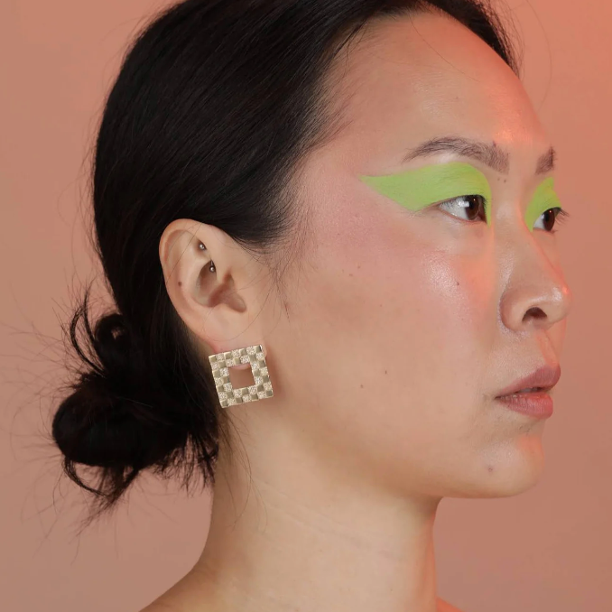 Square Checkerboard Earrings in Bronze