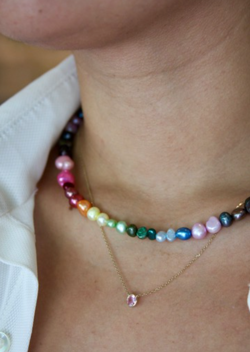 Rainbow Freshwater Pearl Handmade 15" Necklace