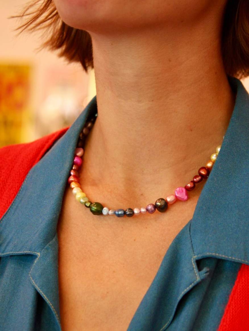 Rainbow Freshwater Pearl Handmade 15" Necklace