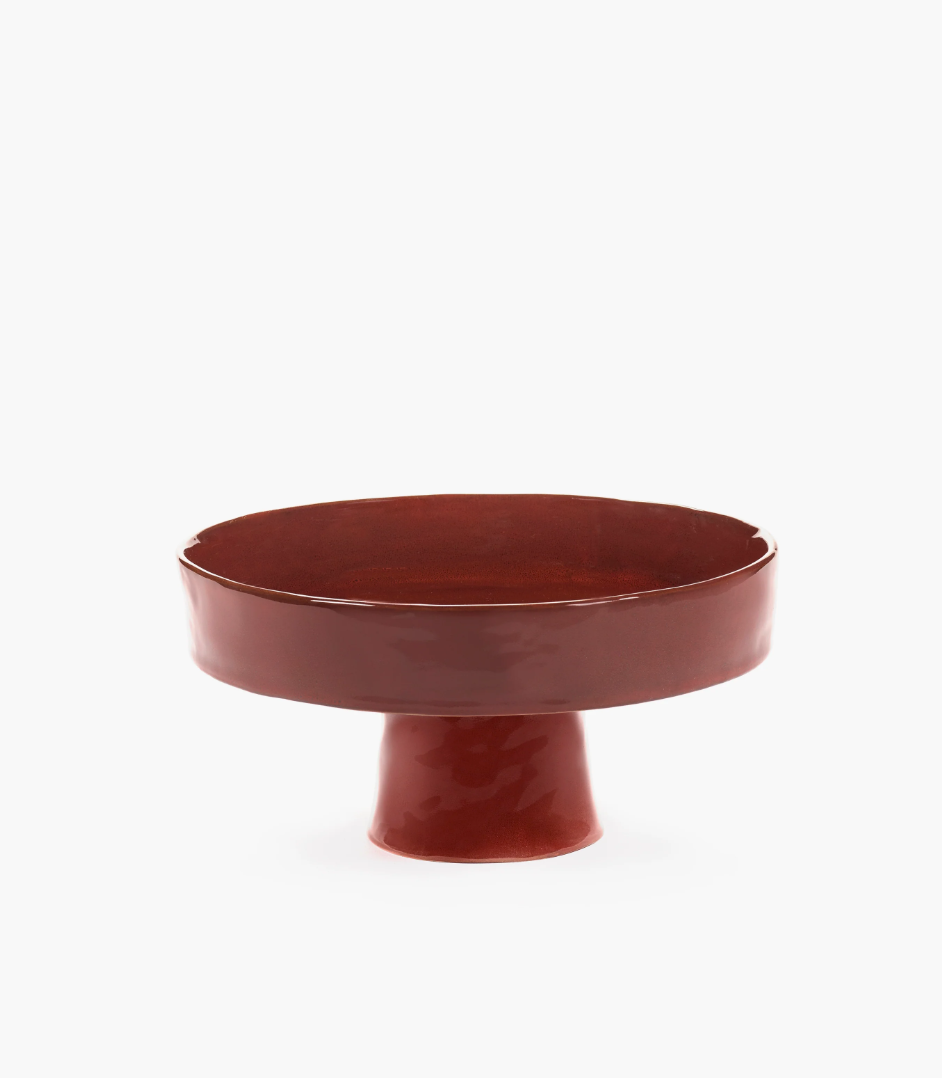 Red Glaze Deep Foot Earthenware Ceramic Plate / Bowl