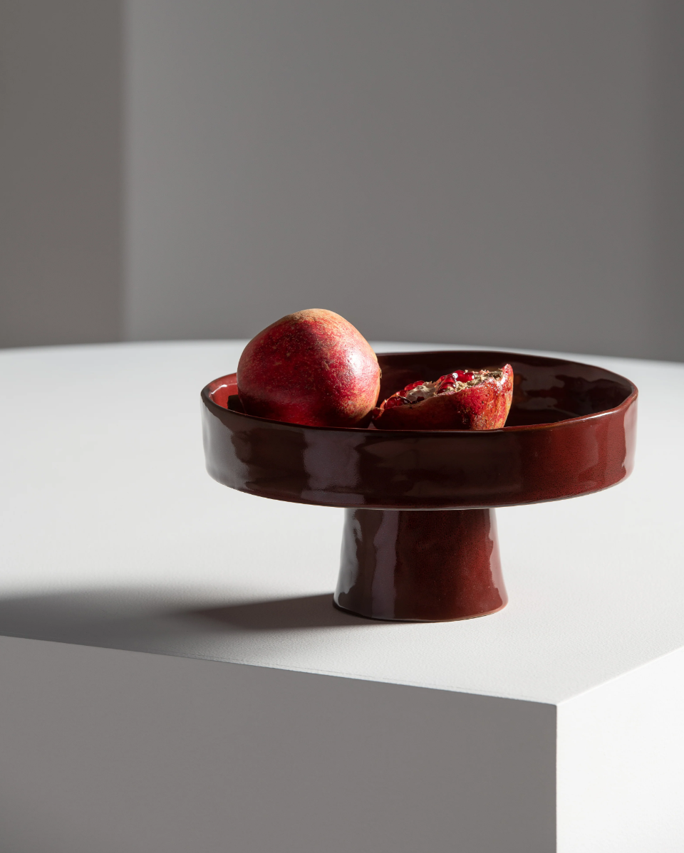 Red Glaze Deep Foot Earthenware Ceramic Plate / Bowl
