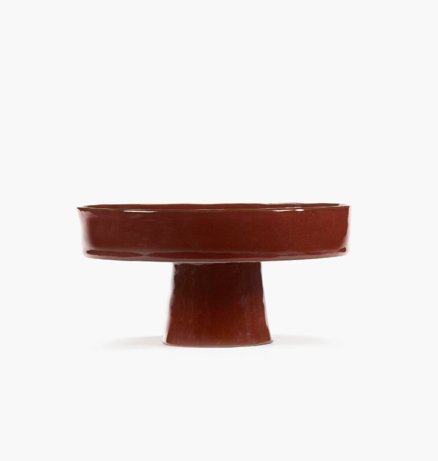 Red Glaze Deep Foot Earthenware Ceramic Plate / Bowl