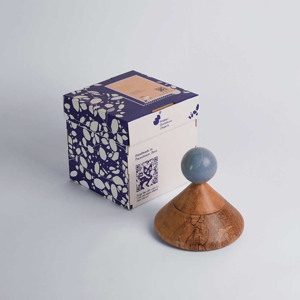 Blue Angelite Stone & Hand Carved Wood Box