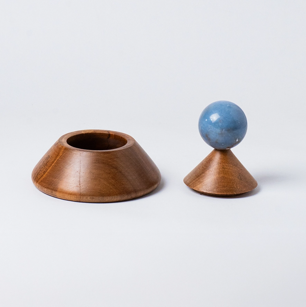 Blue Angelite Stone & Hand Carved Wood Box