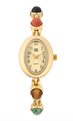 Gold Cairo Gem Stone Vintage Inspired Watch (links removable)
