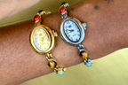 Gold Cairo Gem Stone Vintage Inspired Watch (links removable)