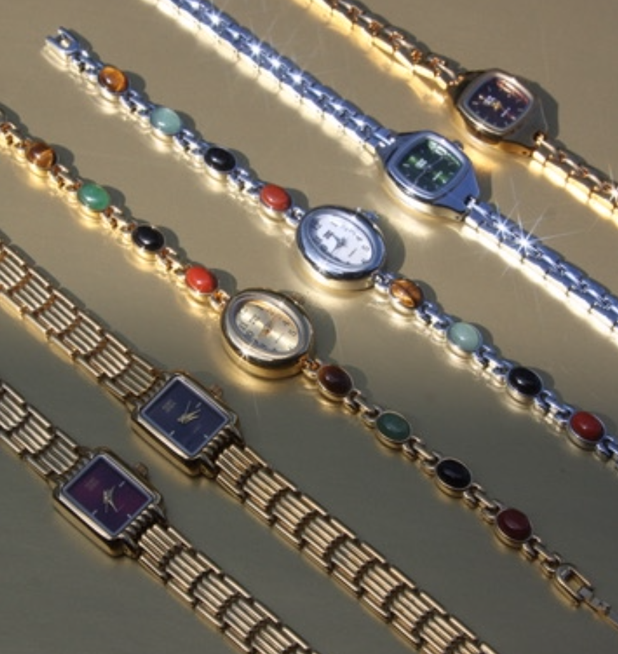 Silver Cairo Gem Stone Vintage Inspired Watch (links removable)