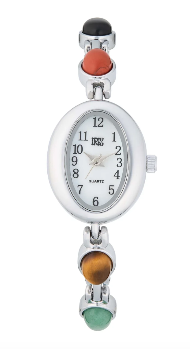 Silver Cairo Gem Stone Vintage Inspired Watch (links removable)