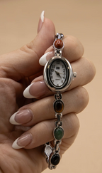 Silver Cairo Gem Stone Vintage Inspired Watch (links removable)
