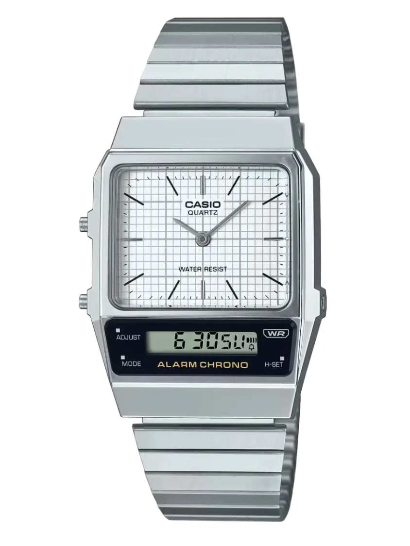 Unisex Silver Casio Analog Digital Combo Watch