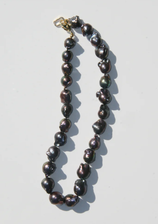 Peacock Black Baroque Pearl Necklace 16"