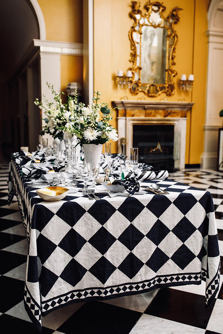Black Check Linen Tablecloth x Claridge's