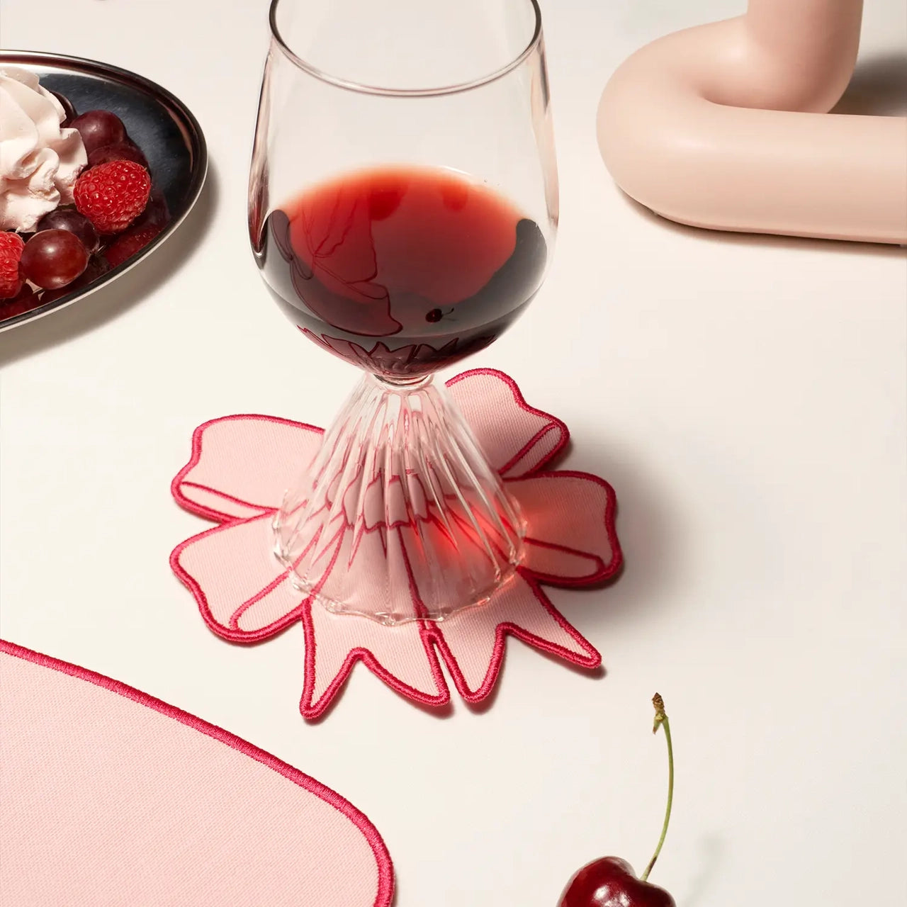 Set of 4 Pink Bow Linen Blend Coasters